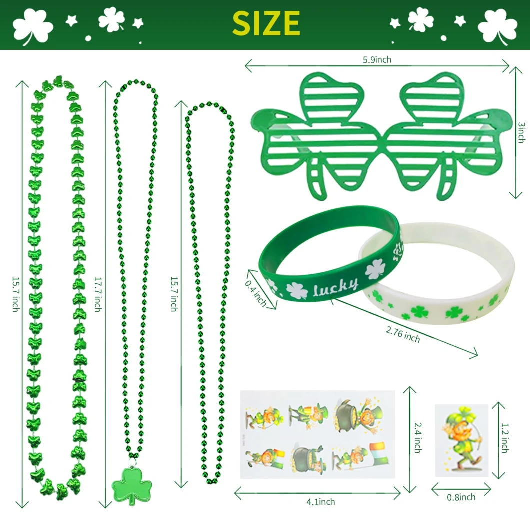 St. Patricks Day Party Favors Set Shamrock Glasses Necklaces Bracelets Tattoos St. Patrick′ S Day Accessories Decorations Supplies